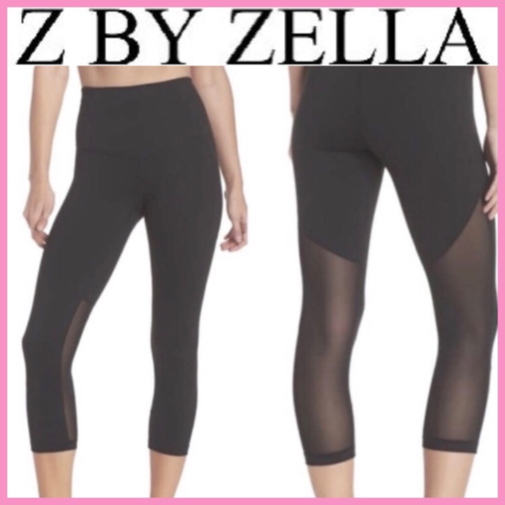 Athletic Cropped Leggings: Workout Yoga Heather Gray Sheer Calf Z by Zella Small